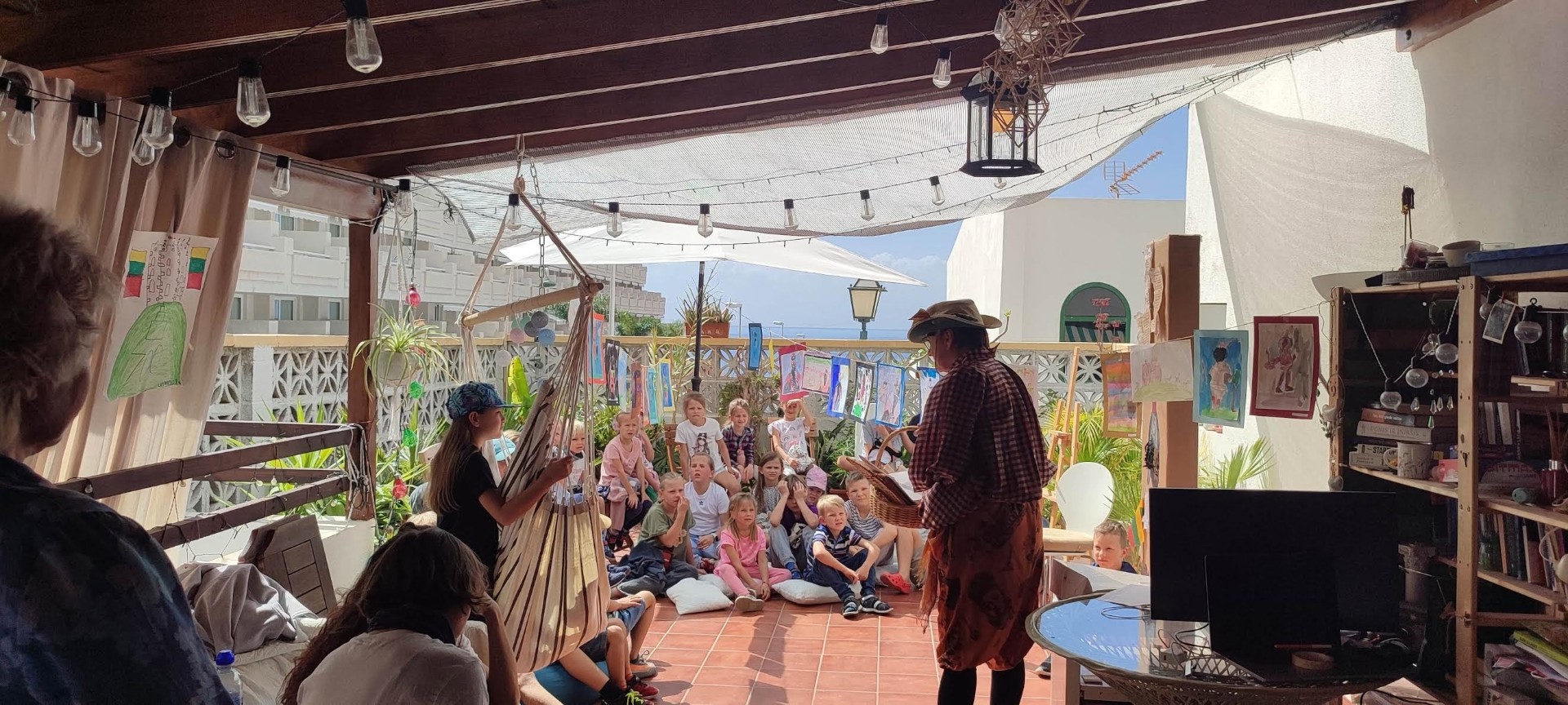 Storytelling event for children on the library terrace